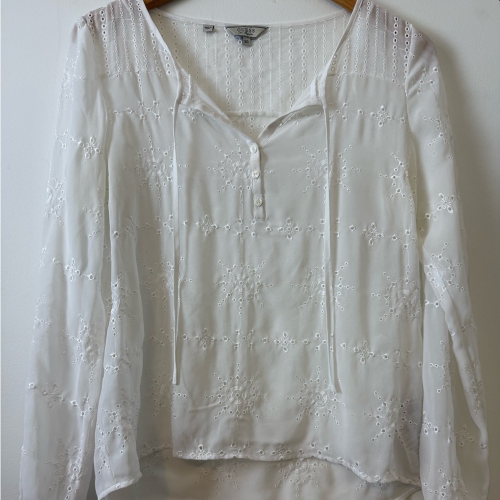 GUESS White Eyelet Embroidered Blouse – XS